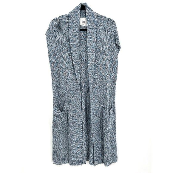 CABI Blue Knit Short Sleeve Duster Open Cardigan Cozy Sweater Size Small - Picture 2 of 7